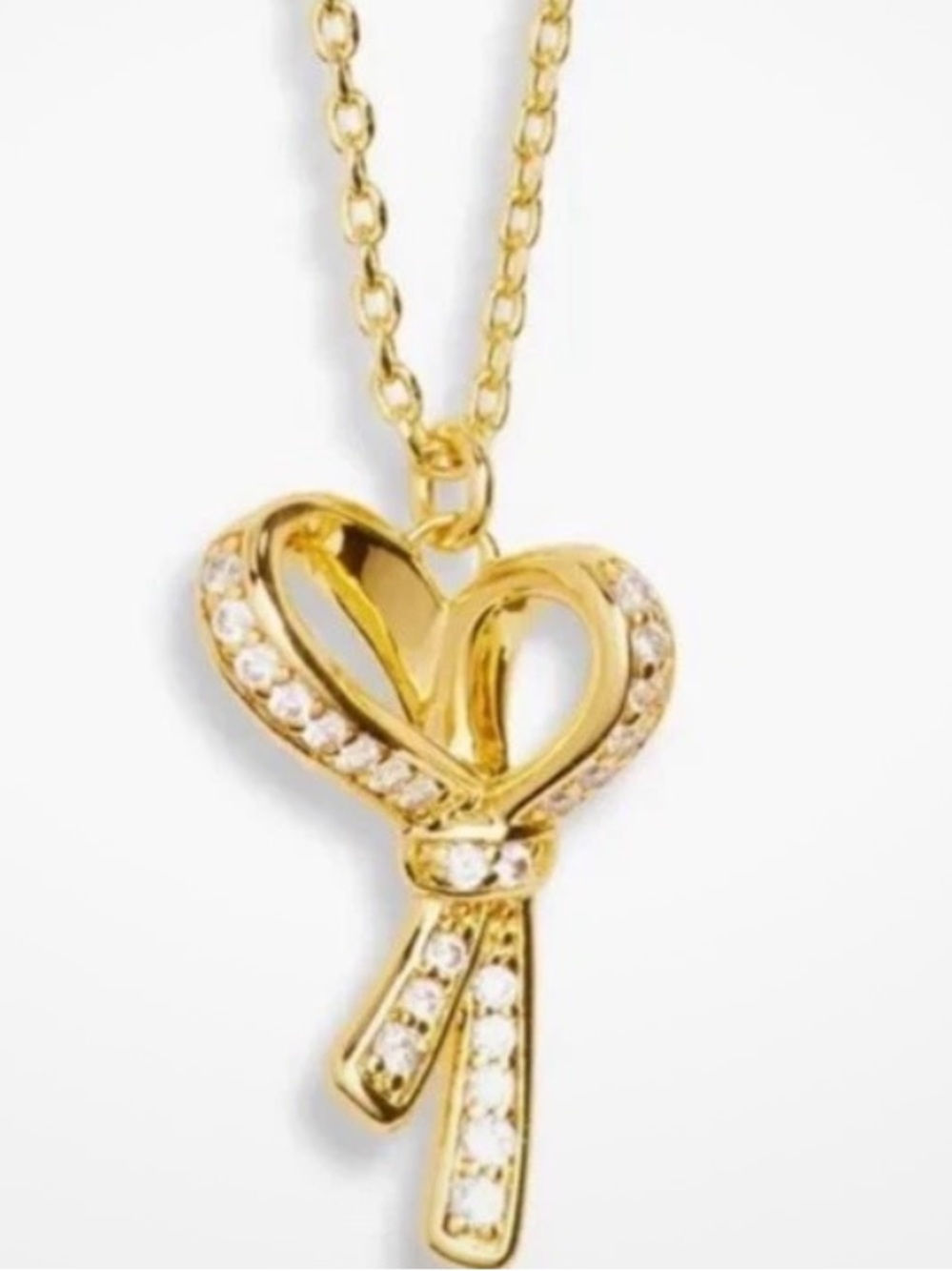 Kate Spade Saturday Pavé Bow Pendant Necklace Gold Tone Crystal ribbon